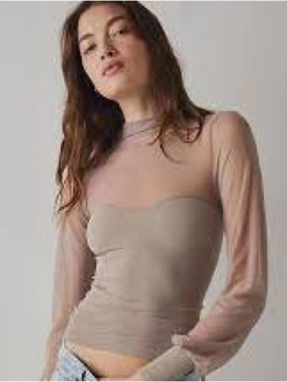 Free People sage green Sheer Long Sleeve Layered Top